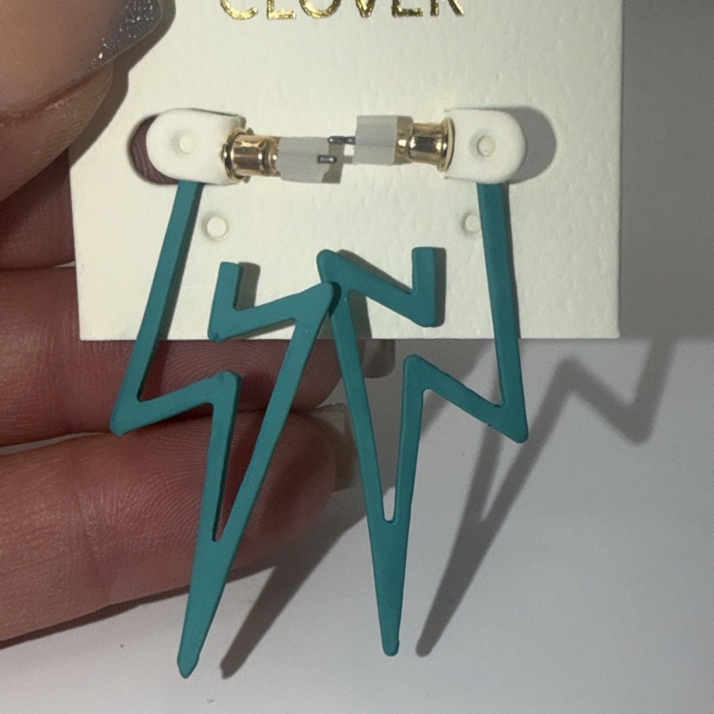 Love Teal Lightning Bolt Drop Earrings - Matte Teal